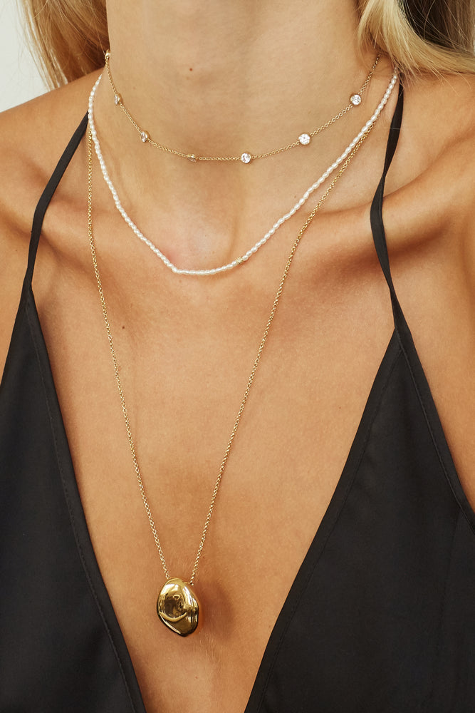 14K Diamond Pearl Princess Choker Orb Necklace