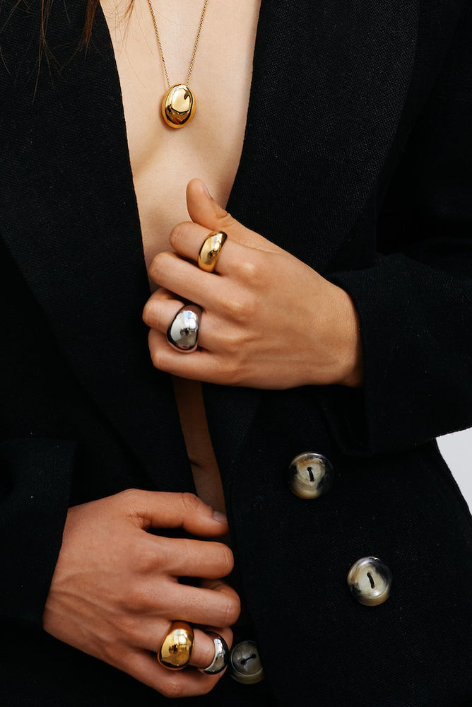 Gold Orb Necklace Rings Silver