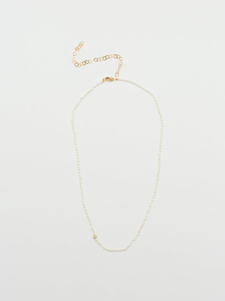 Full view flat lay of 14K Diamond Pearl Necklace Necklace bagatiba