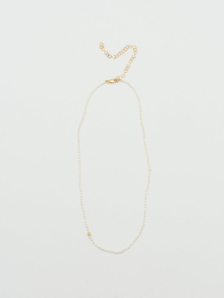 Full view flat lay of 14K Diamond Pearl Necklace Necklace bagatiba