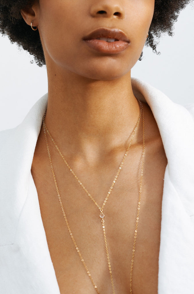 Model wearing 14K Emma Drop Necklace Necklace Bagatiba