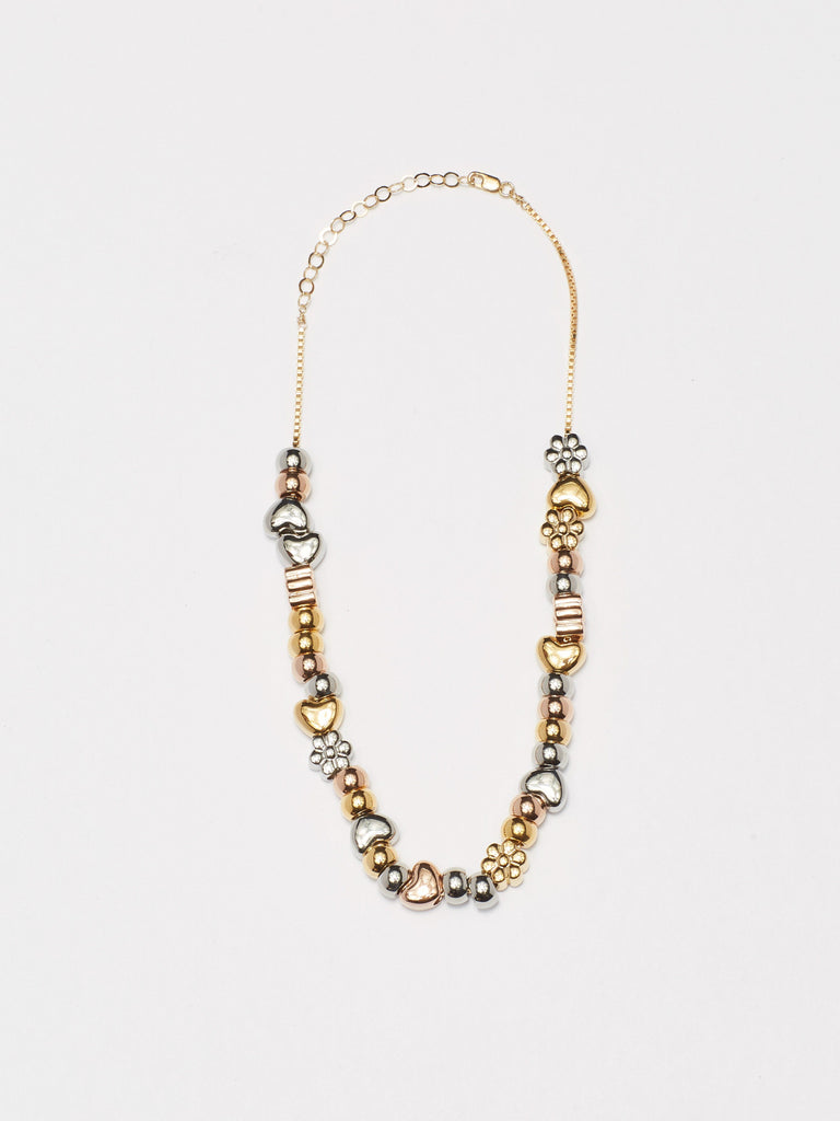 Full view flat lay of vintage square choker with multiple bead sets including Gold Bead Set Bagatiba