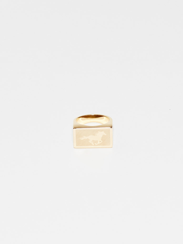 Front view flat lay of Horse Signet Ring charm Bagatiba