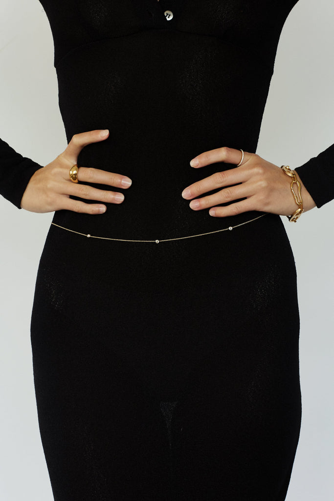 detailed view of model in Princess Belly Chain Necklace as a belt by  Bagatiba