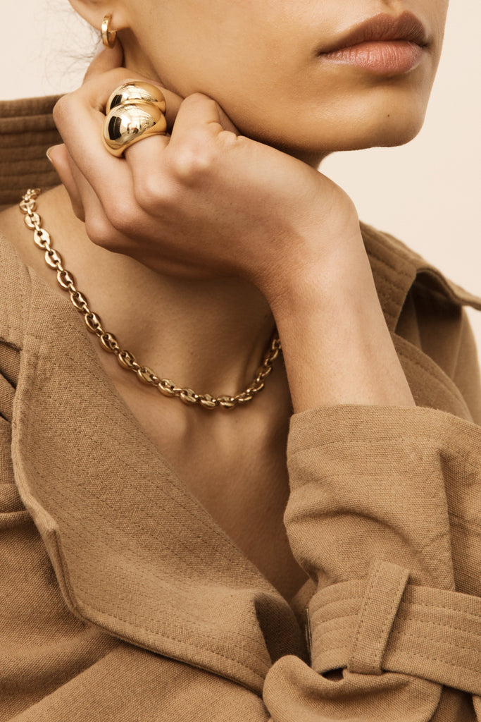 Model wearing the Small & Large Gold Orb Ring Ring bagatiba