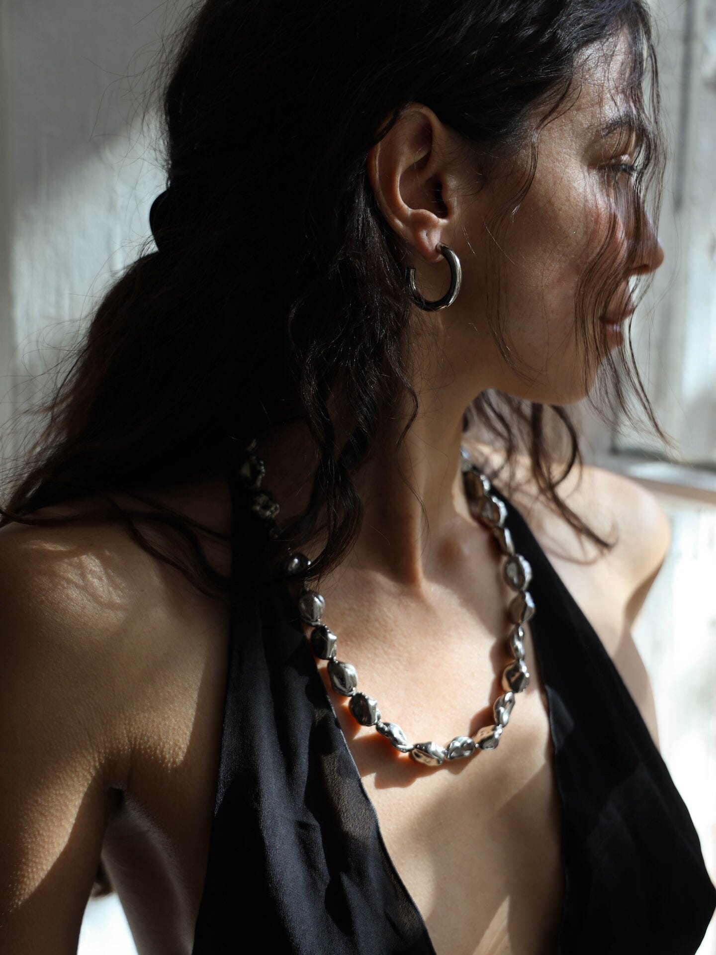 Mini Silver Hollow Hoops Earrings Bagatiba 