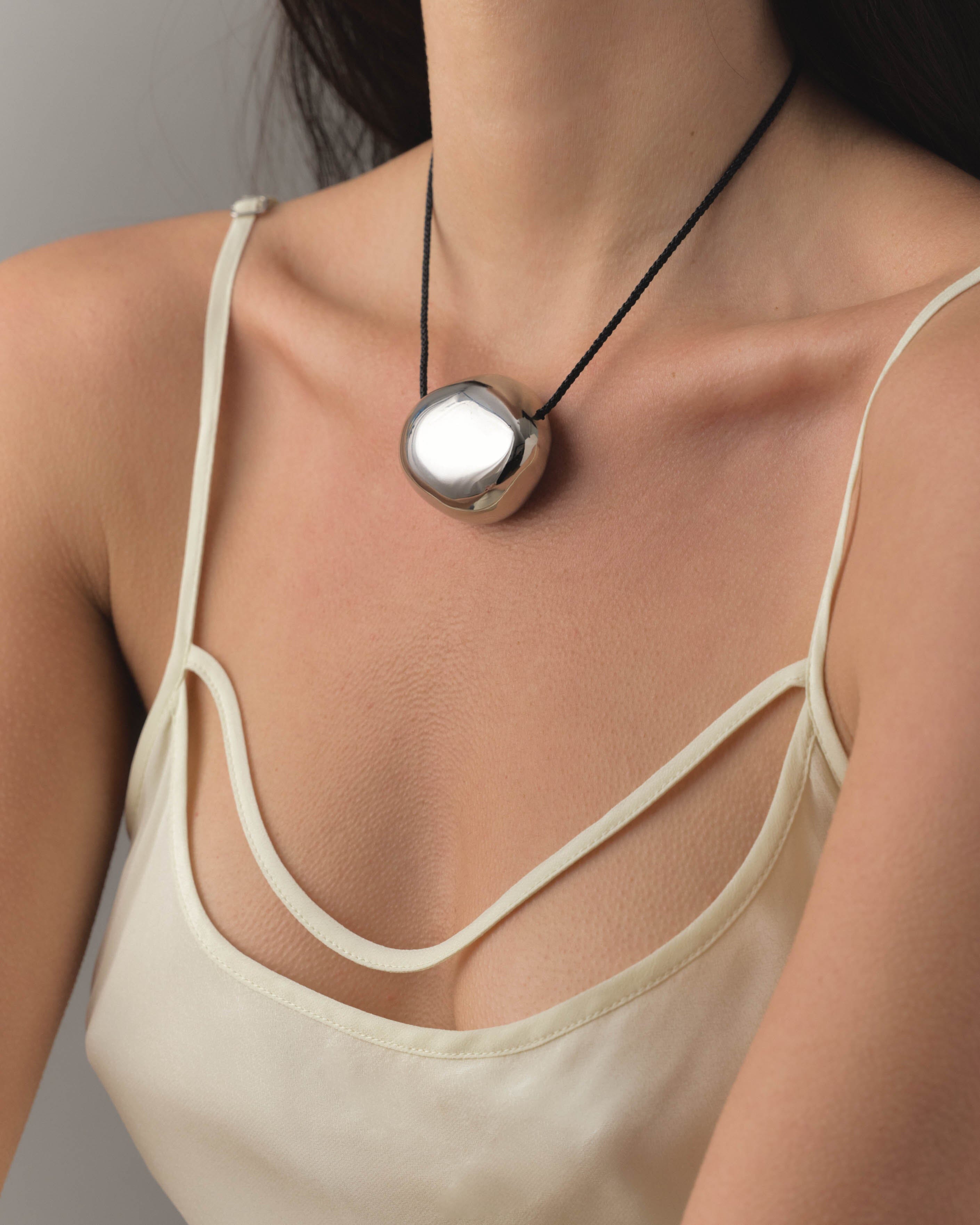 Silver Orb Cord Necklace Necklace bagatiba 