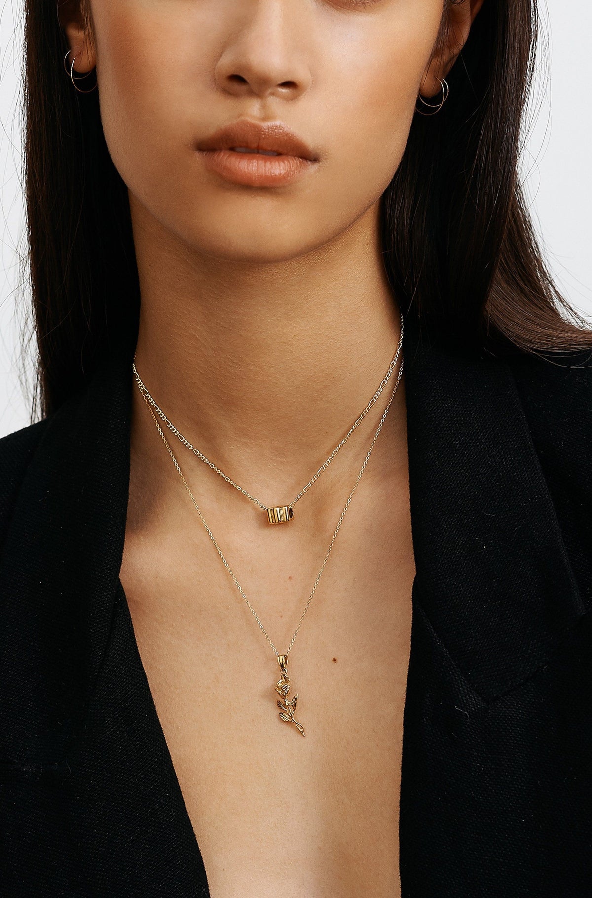 Model wearing 313 Choker with 14k Rose Necklace  Bagatiba 