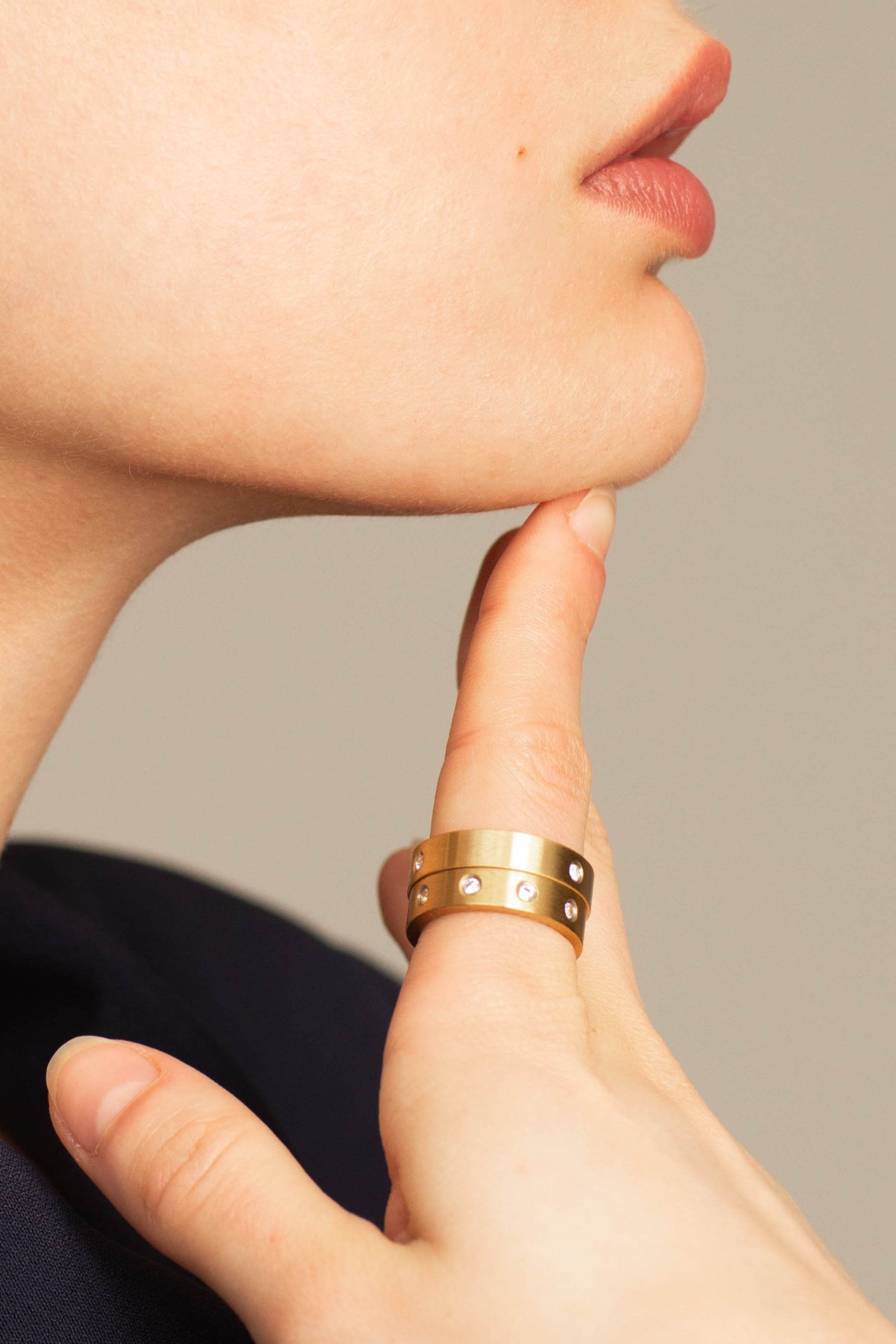 Profile view of model wearing Gemma & Ella Diamond Ring Ring Bagatiba 