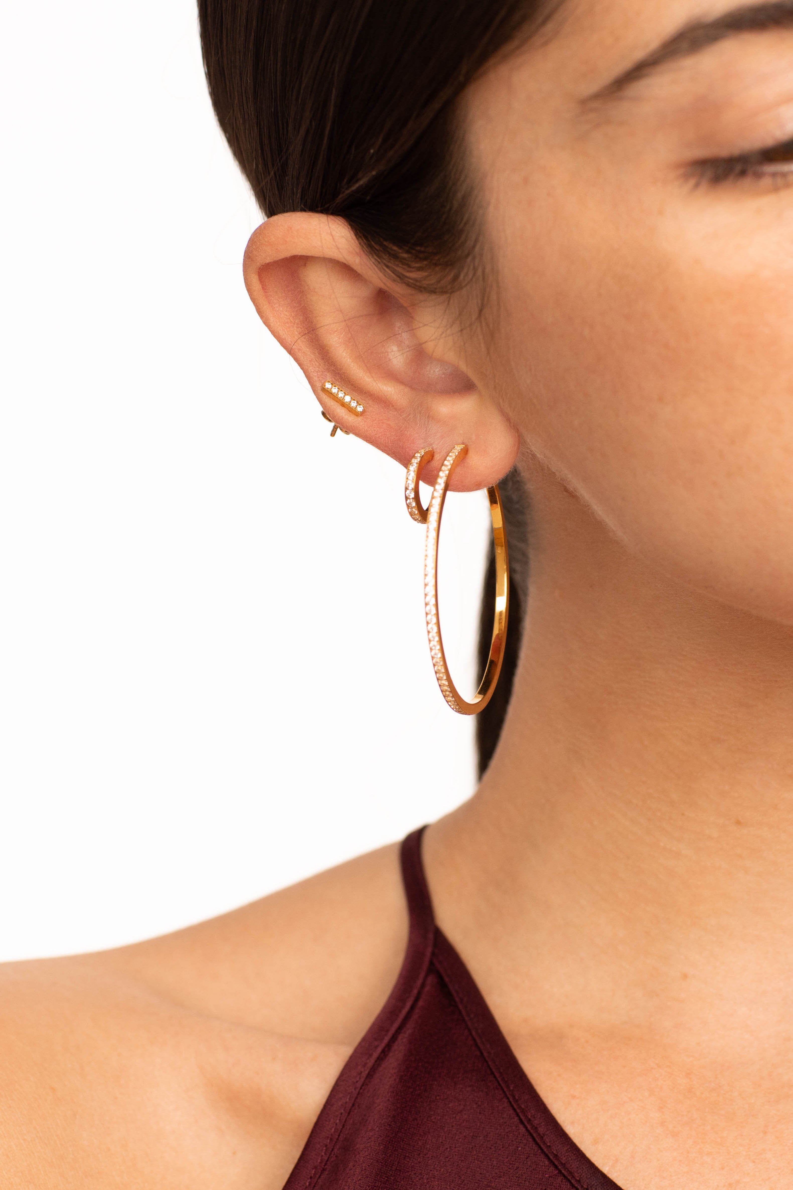 cropped view on model of Large Diamond Hoops Earrings Bagatiba 
