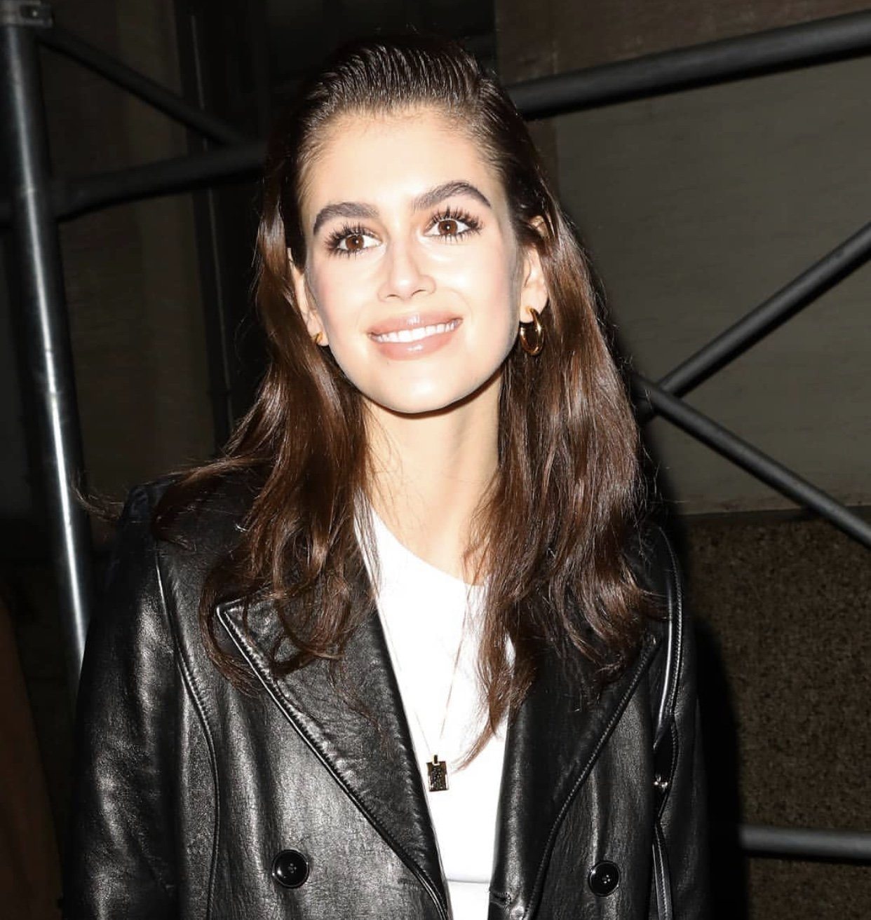 Kaia wearing the Mini Gold Hollow Hoops Earrings Bagatiba 