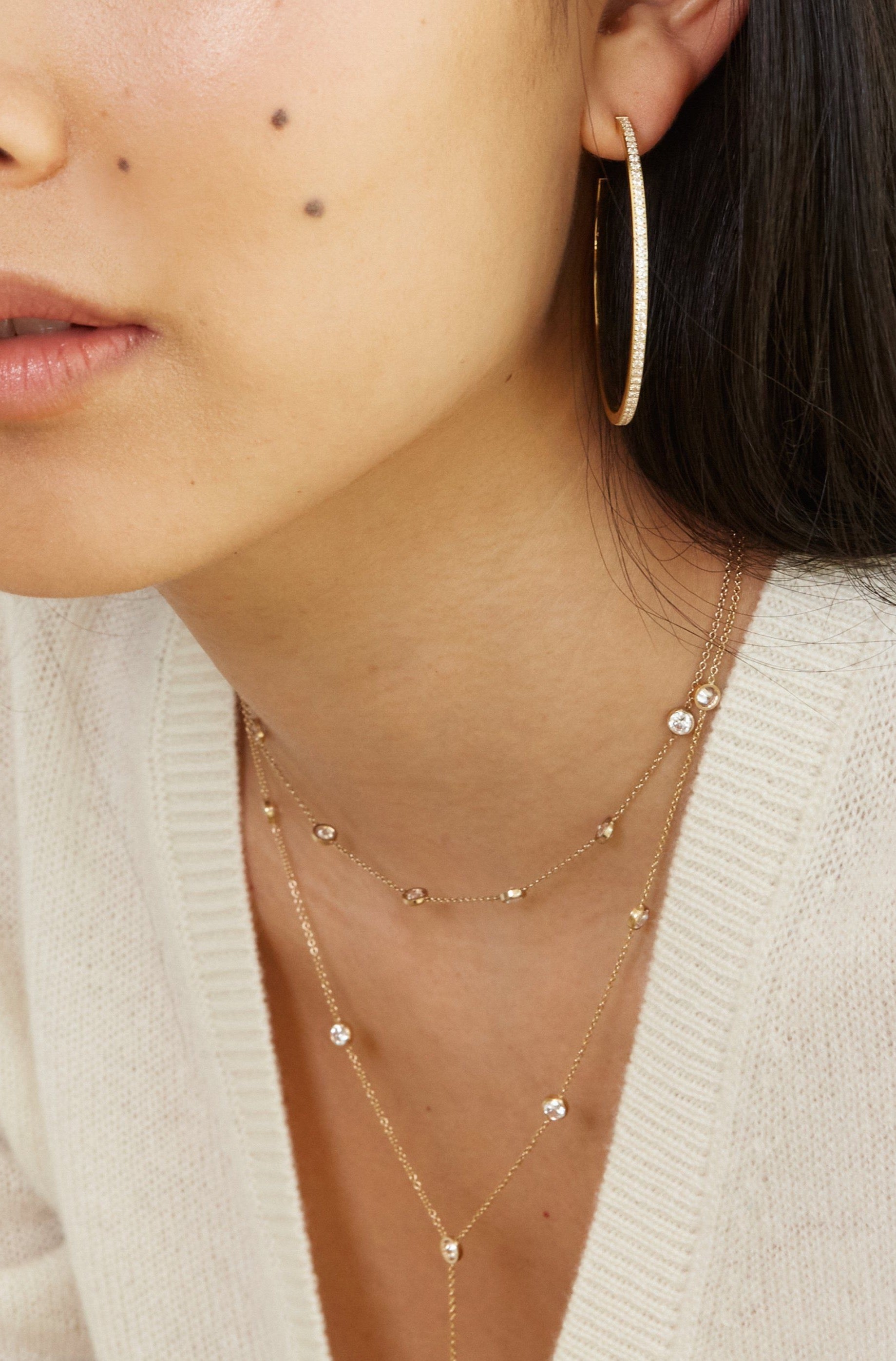 Princess Drop Necklace paired with the Large Diamond hoops by  Bagatiba 