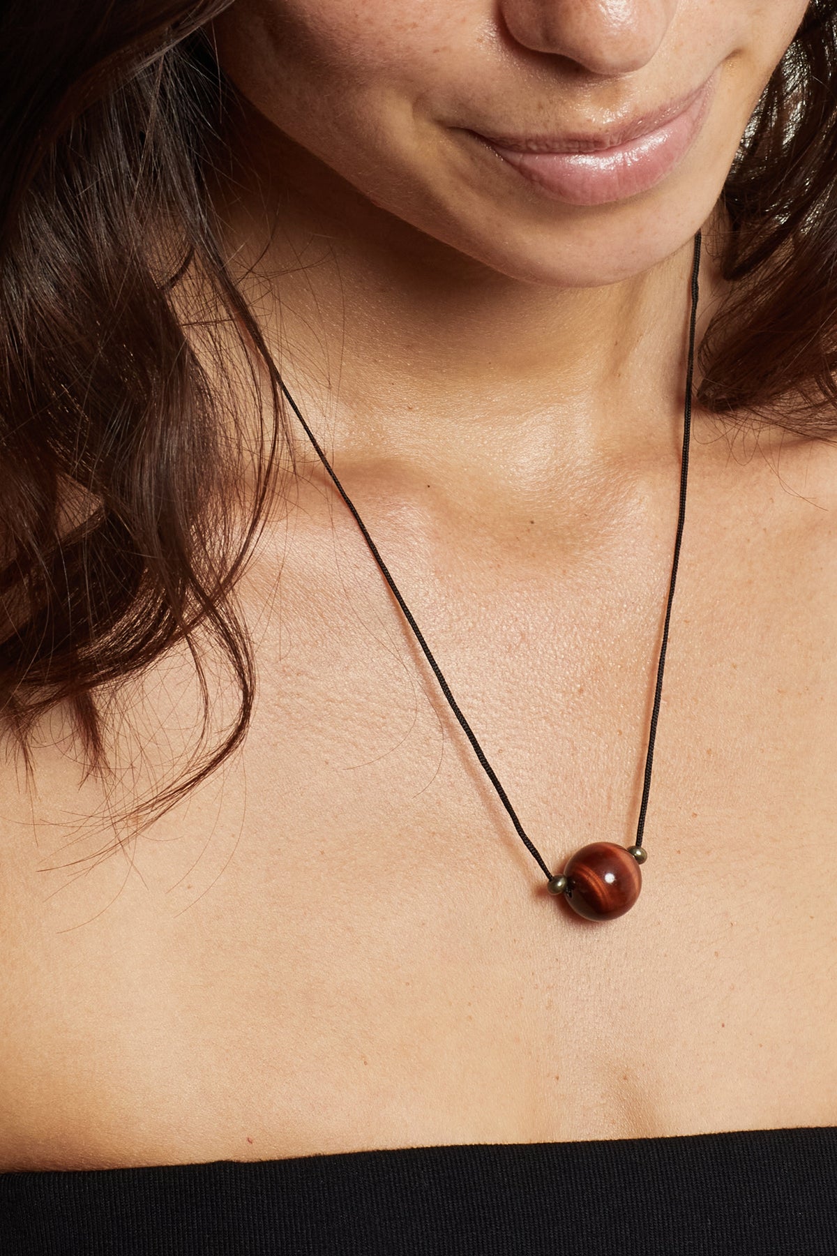 Red Tiger Eye Necklace necklace Bagatiba close up on model