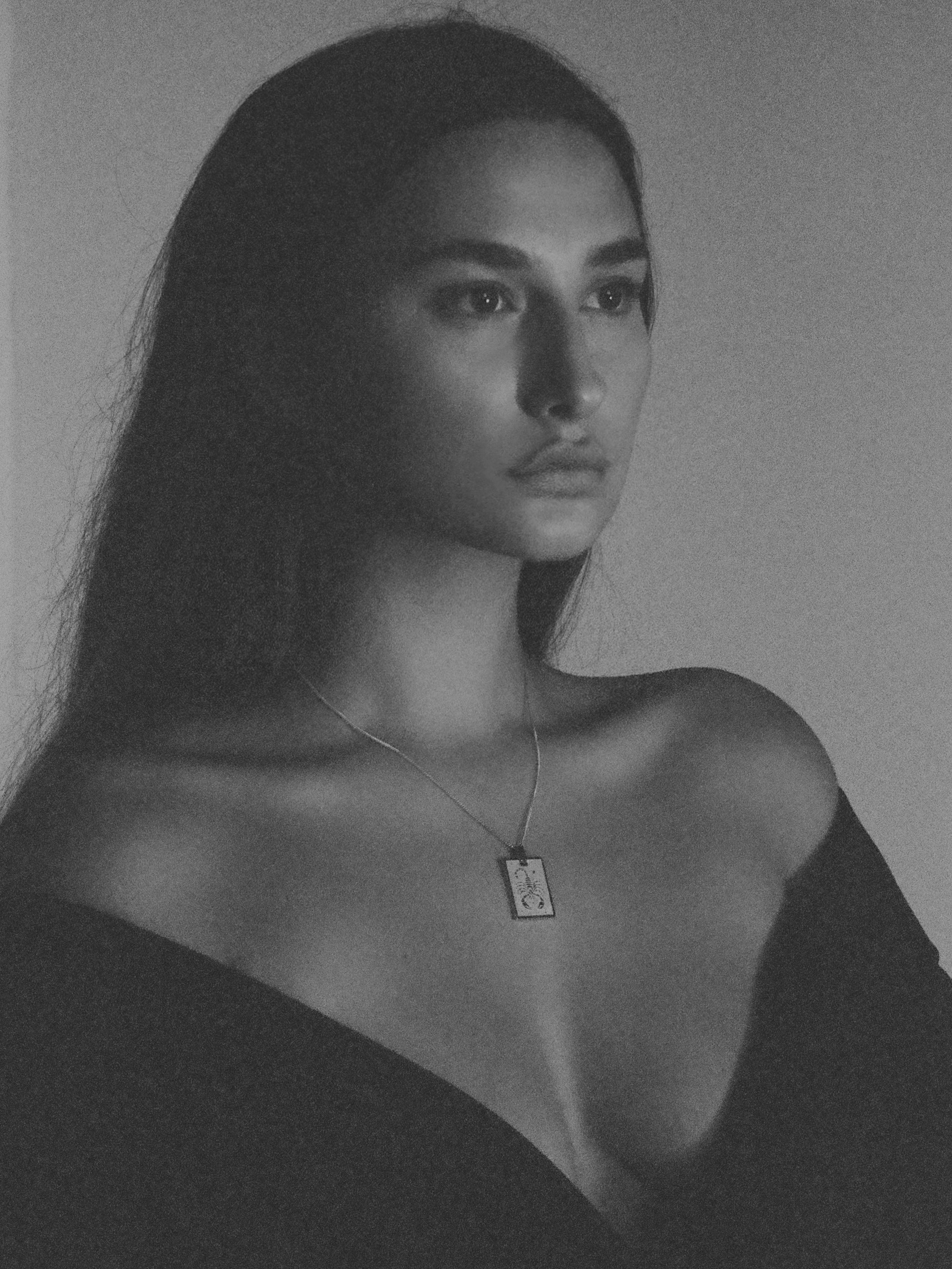 Black and White portrait of woman in Scorpio Charm by Bagatiba