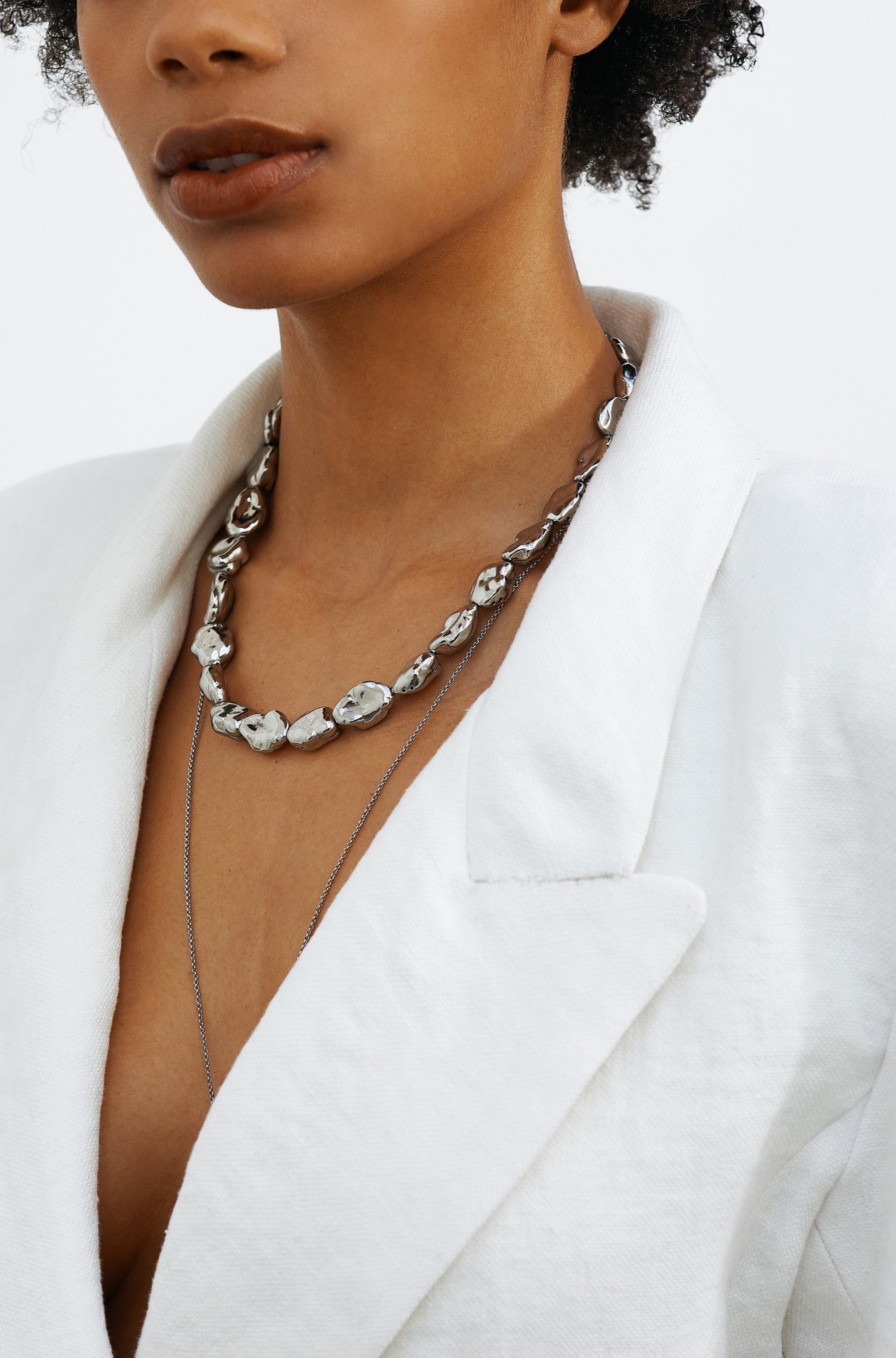 Silver Pearl Necklace by bagatiba shown on Model 
